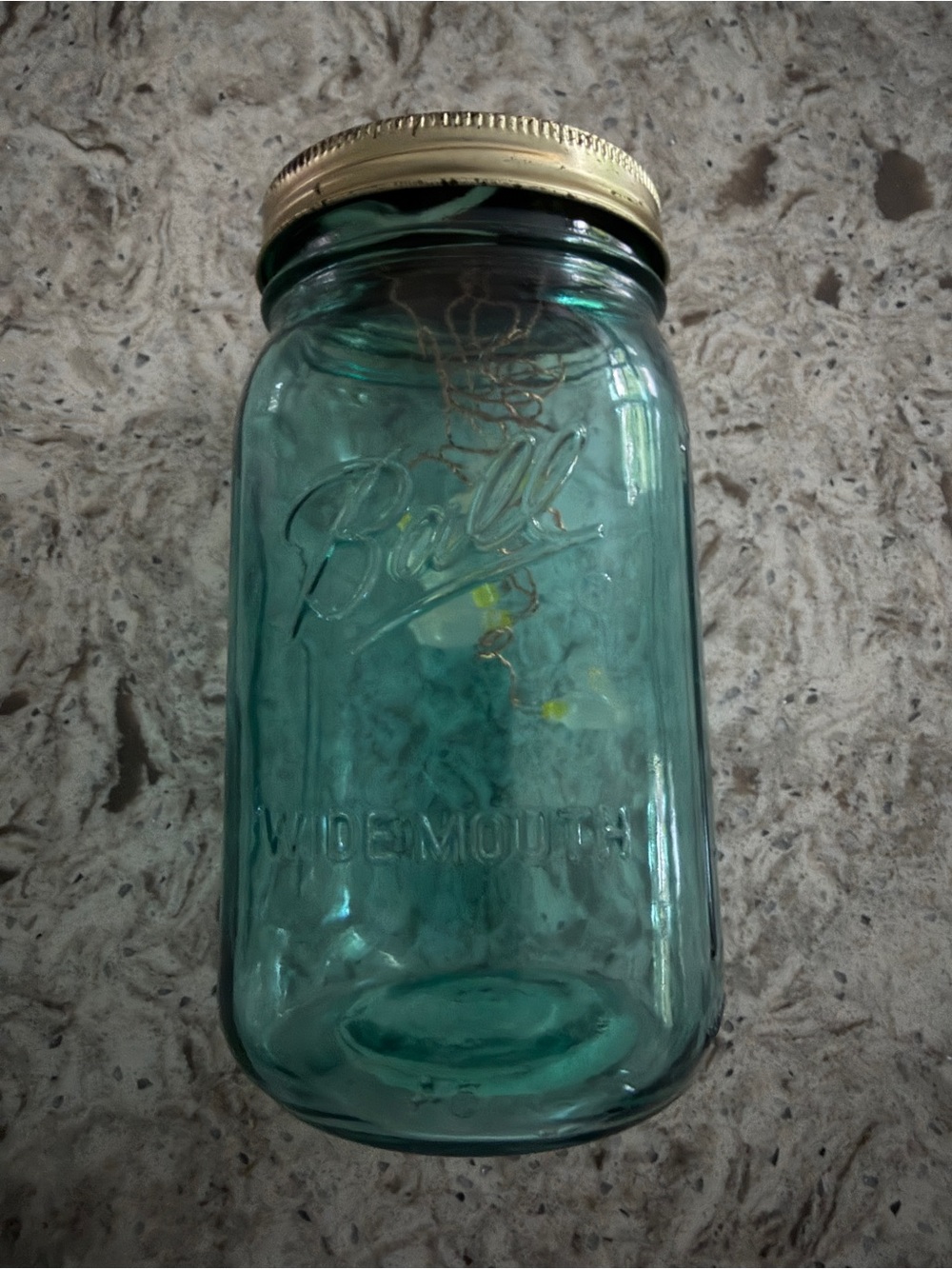 Hallmark Aqua Glass Jar with Simulation of Lightning Bugs In A Jar